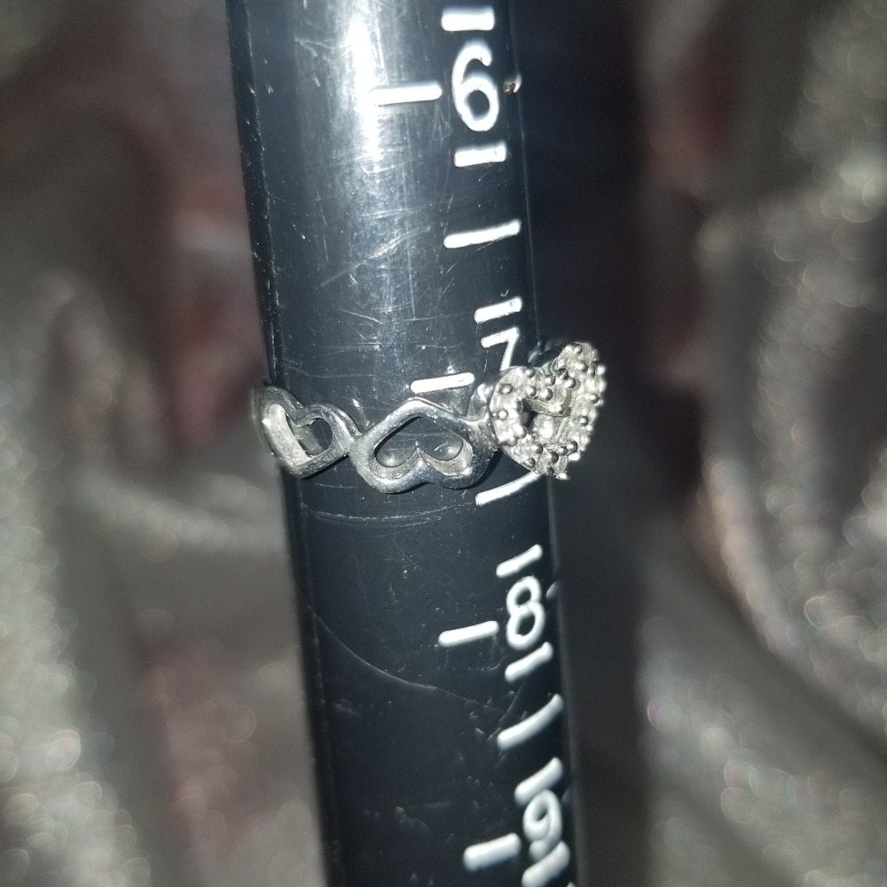 Sterling Silver Rhinestone Tiny Hearts Ring - image 3